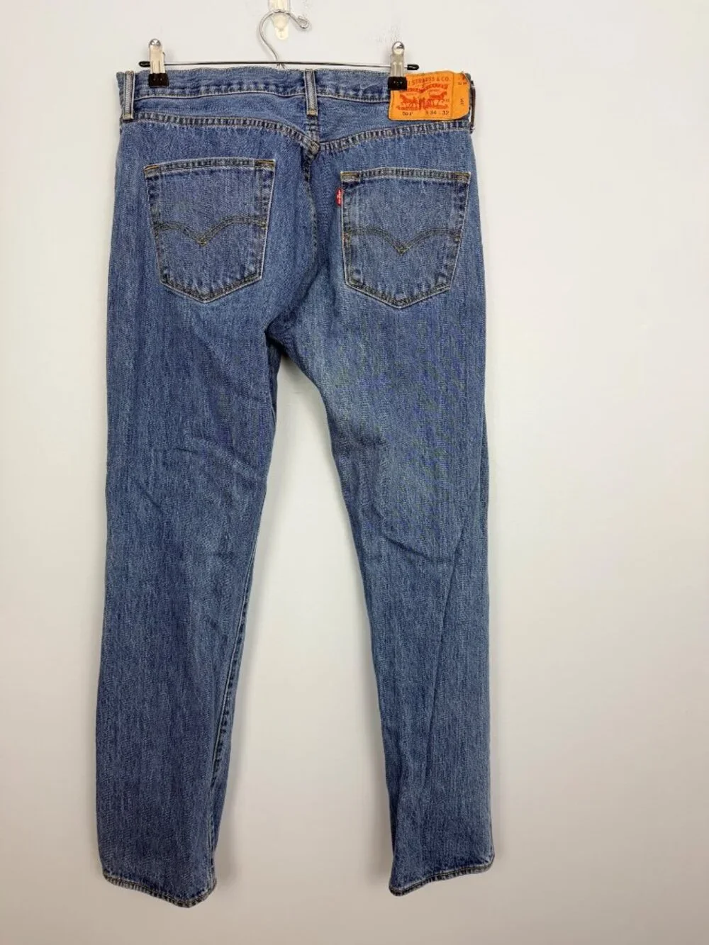 Levis 501 Mens Jeans W34 L32 Button Fly Blue Denim Straight Leg